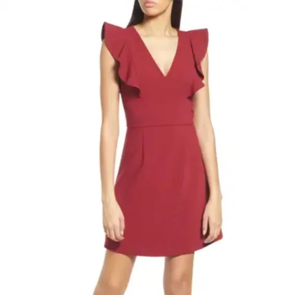 French Connection | Dresses | French Connection Whisper Ruffle Mini Dress  Red Size 2 | Poshmark